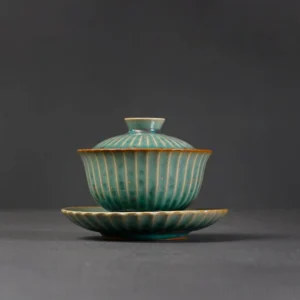 jun-kiln peacock green gaiwan set full product view