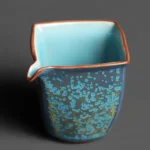 Handmade Jun Kiln square Gong Dao Bei tea pitcher full view with unique blue golden kiln change glaze