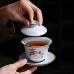 full set view of kawaii cat traditional pattern ceramic gaiwan kung fu tea set