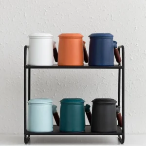 large ceramic tea mug with infuser and lid open product main view
