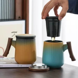 large ceramic tea mug with wooden handle and tea infuser 14.8oz main product view