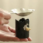 handmade leaf shape tin tea strainer with tree stump snail holder full set