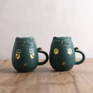 lucky cat ceramic tea mug with strainer 10.1oz main product view
