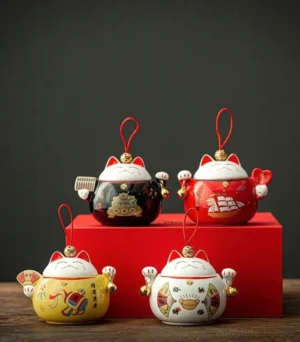 lucky fortune cat ceramic tea canister main product view