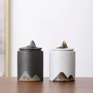 ceramic mountain landscape tea canister for loose leaf tea storage
