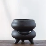 matte black ceramic tea strainer with tripod ding stand full product view
