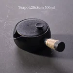 matte black chinese ceramic side handle teapot with jute wrapped handle 17.6oz full product view
