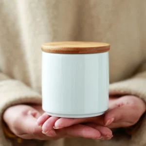 handcrafted ceramic airtight tea canister with bamboo lid main view