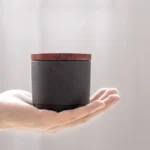 mini matte ceramic tea canister with wood lid side view tea storage