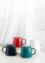 minimalist ceramic tea mug with infuser and lid main product view