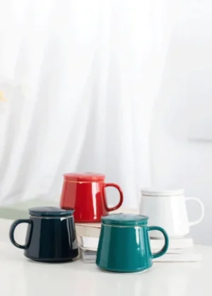 minimalist ceramic tea mug with infuser and lid main product view
