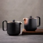 modern chinese handcrafted black brown ceramic teapot full product view