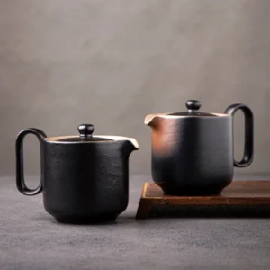 modern chinese handcrafted black brown ceramic teapot full product view