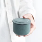 mottled teal airtight ceramic tea canister main view