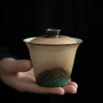 hand-painted mountain landscape gaiwan tea set full product view