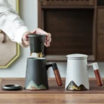 mountain ceramic tea mug with lid and infuser chinese style