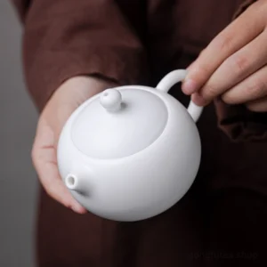 Creamy mutton fat jade chinese xishi teapot full side view