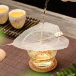natural bodhi leaf tea strainer with wooden zen tag on display