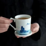 full set of new chinese style hand-patterned ceramic chinese tea cup with saucer