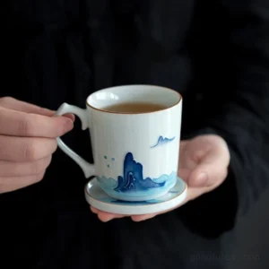 full set of new chinese style hand-patterned ceramic chinese tea cup with saucer