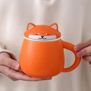 orange dog cartoon ceramic tea infuser mug with lid 13.5oz