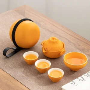 orange shape portable ceramic travel tea set full set with carrying bag