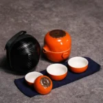 Full set of persimmon shaped ceramic portable kung fu travel tea set with travel bag