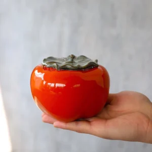 Persimmon shaped ceramic tea canister main product view, 15.2oz airtight loose leaf tea storage