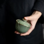 full view of petal shaped longquan celadon gaiwan tea bowl