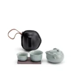 portable celadon ceramic travel tea set 3.7oz with black carrying case