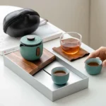 Full set of portable celadon ceramic gongfu travel tea set with travel bag