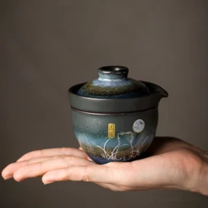 Portable ceramic gaiwan travel tea set with storage bag full view