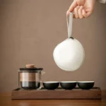 Portable ceramic glass travel tea set with carrying case full set view
