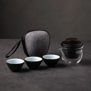 portable ceramic glass travel tea set full unboxed view