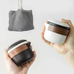 portable ceramic gongfu travel tea set with storage bag full view