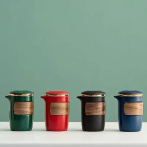 full open view of portable ceramic kung fu travel tea set with teapot three teacups and travel bag
