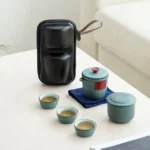 full set of portable ceramic kung fu travel tea set with hard carrying case