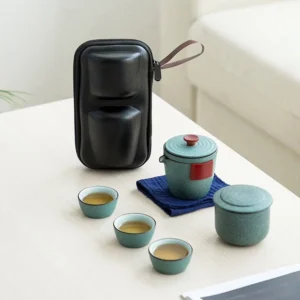 full set of portable ceramic kung fu travel tea set with hard carrying case