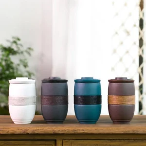 portable ceramic tea infuser tea mug with travel bag set