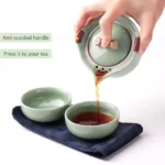 portable 6.1oz ceramic travel kung fu tea set with storage bag full view