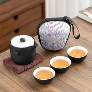 full set of portable ceramic travel kung fu tea set with carrying case and drainage tray