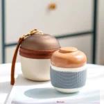 portable ceramic travel tea mug set with infuser and carrying bag full set open view