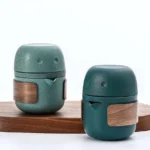full open view of portable ceramic travel tea set 3.9oz with carry case