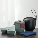 portable ceramic travel tea set 5.9 oz with carrying bag full set display