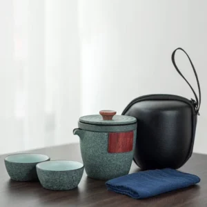 portable ceramic travel tea set 5.9 oz with carrying bag full set display