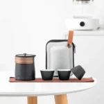 full set of portable ceramic travel tea set with teapot three cups and travel bag