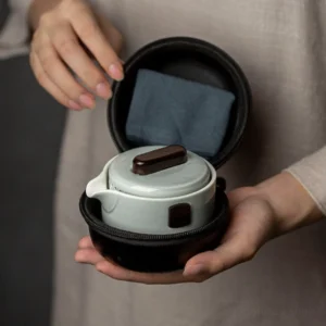 portable ceramic travel tea set full set with carrying bag