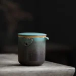 full set of portable ceramic travel tea set with black storage bag unfolded