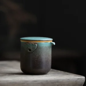 full set of portable ceramic travel tea set with black storage bag unfolded