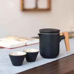 portable ceramic travel tea set with teapot teacups and storage case full view
